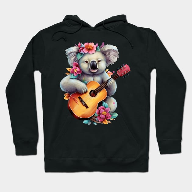 Floral Cute Koala Playing Guitar Hoodie by EVCO Smo